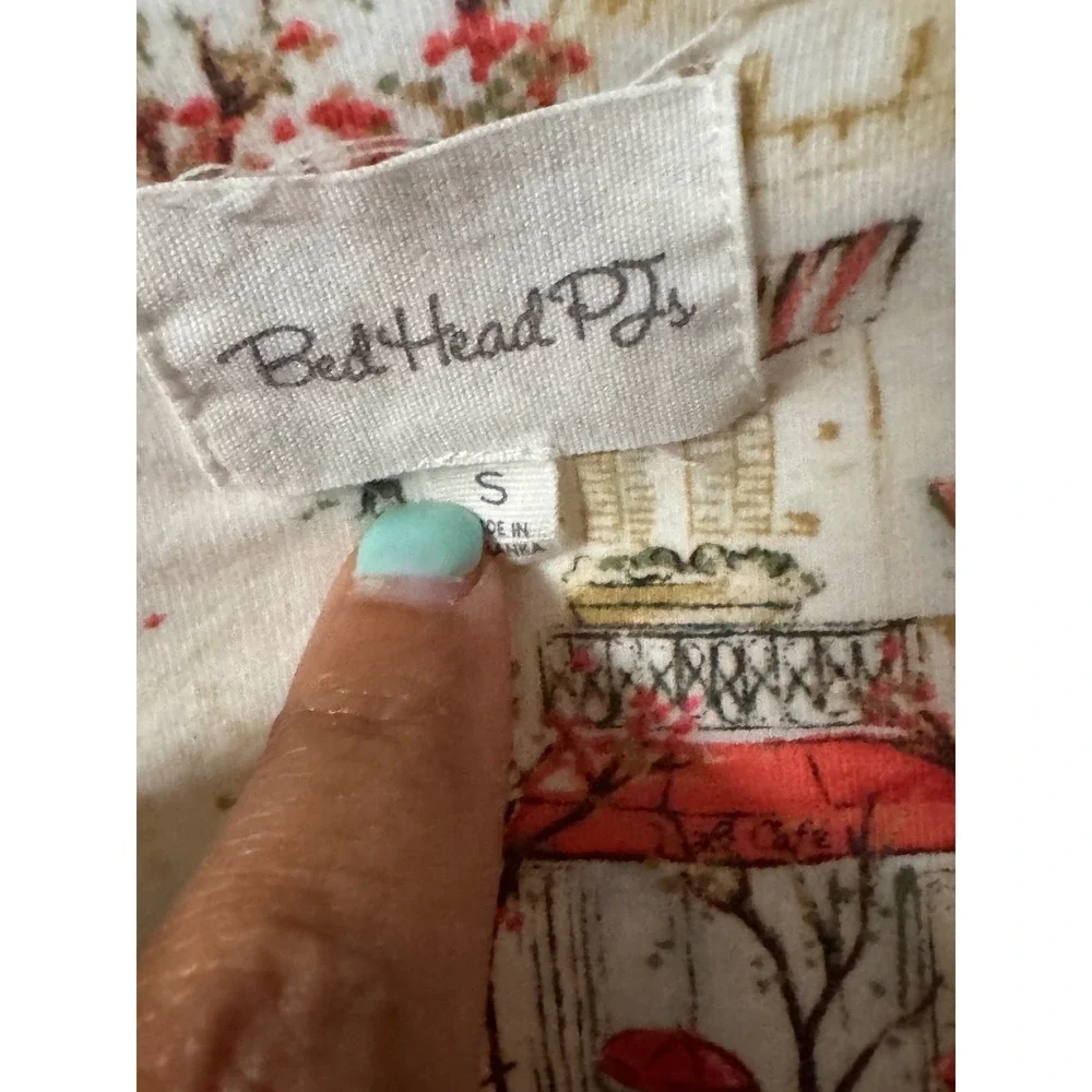 BedHead PJs Paris Print Organic Cotton Button Down Pajama Top Cream Small Cozy